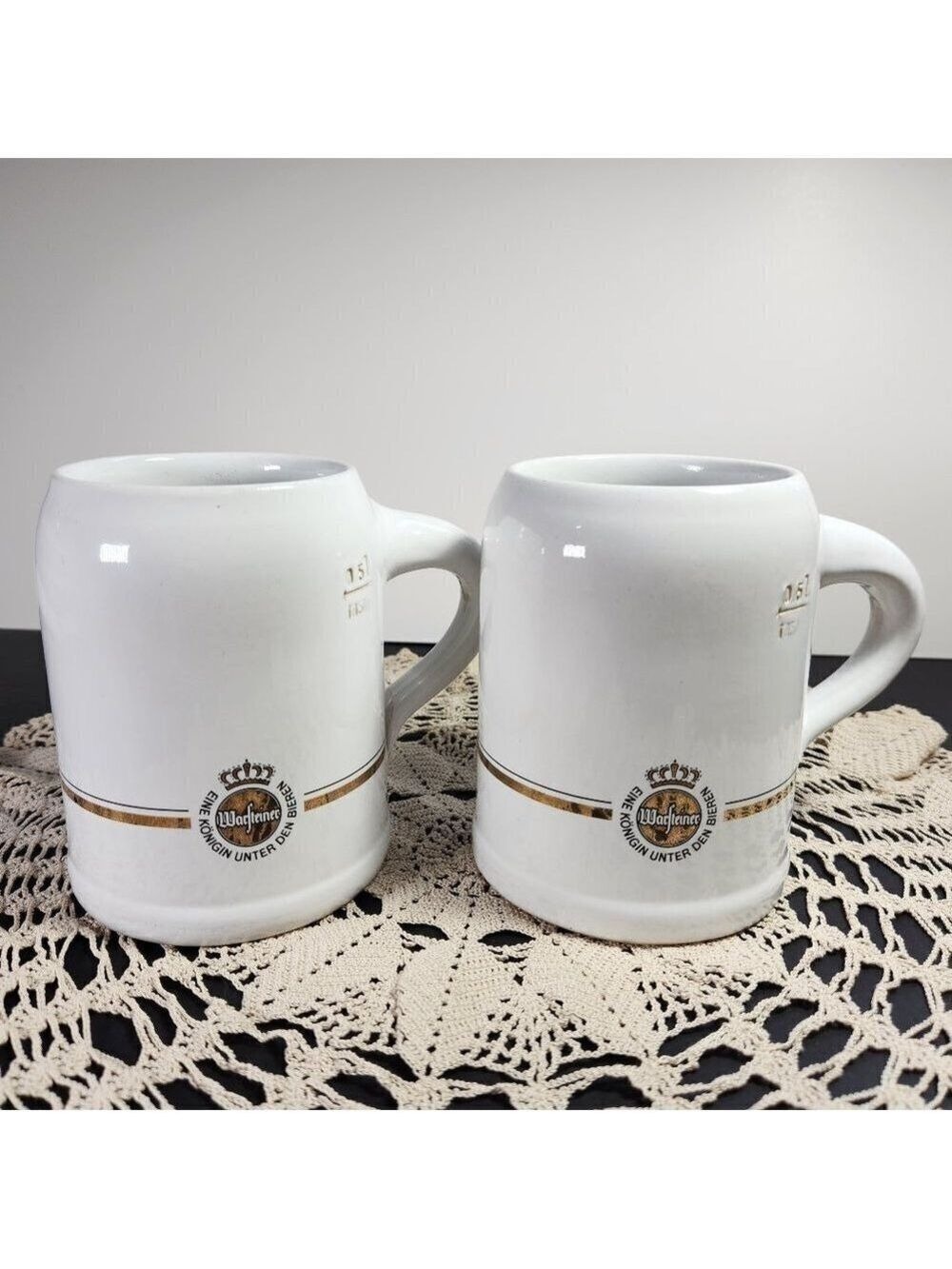 Warsteiner German Beer Stein Mug 0.5L White Ceramic Lot of 2 Vintage